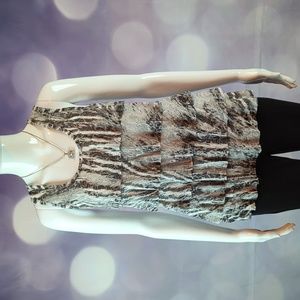 IZ Byer sz S Tiered Ruffled Floral Print Black, Gray, & White Tank Top